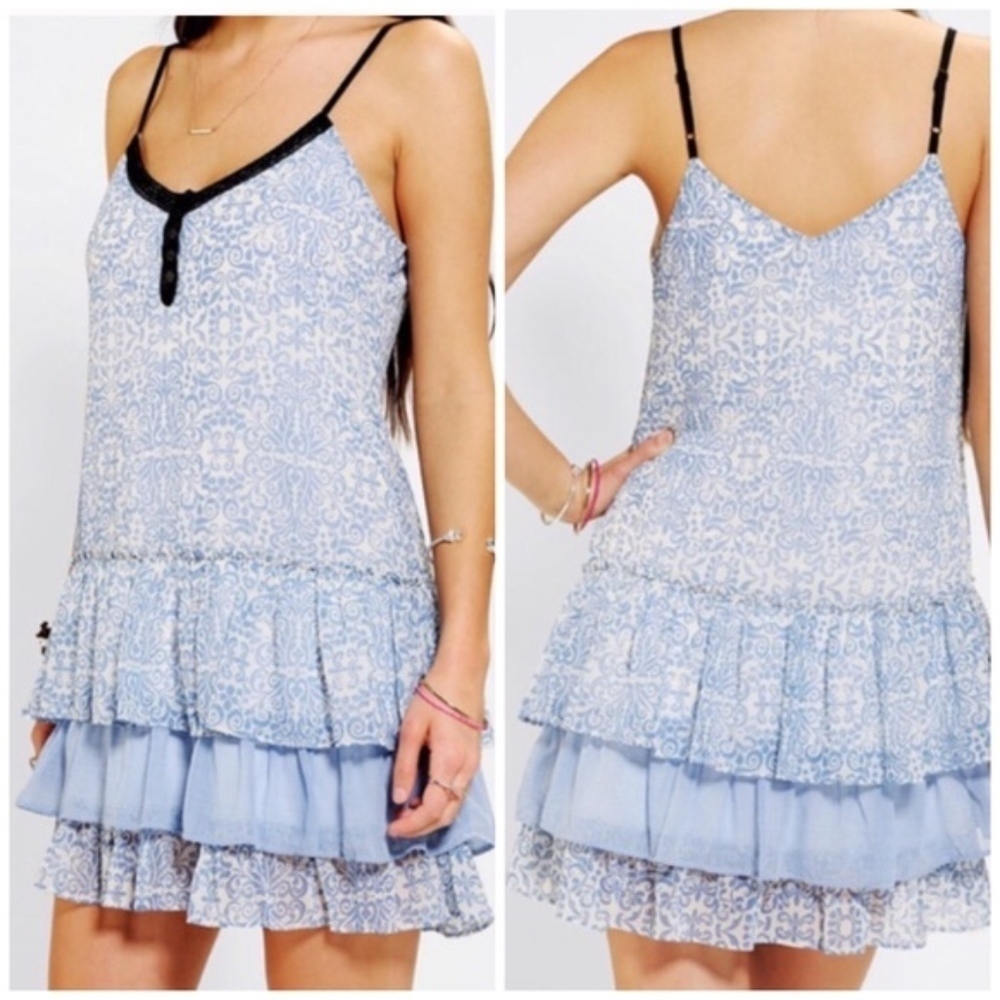 Band of Gypsies blue ruffle hem mini dress XS